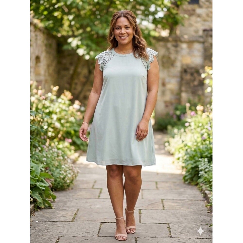 Altar'd State Women's Mint Green Lace Cap Sleeves Fit Flare Dress Size Medium